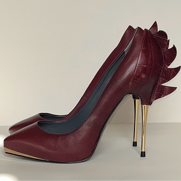 Monika Chiang Burgundy Croc Mohawk Pump Women’s Size 37.5 (US size 7) - Picture 2 of 10